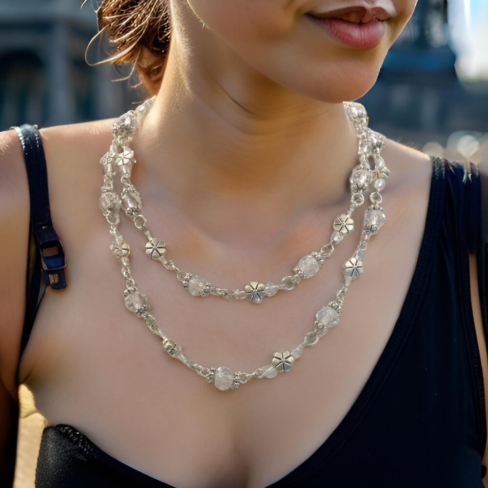 Hand Designed U.S.A. Double Strand Crystal Necklace